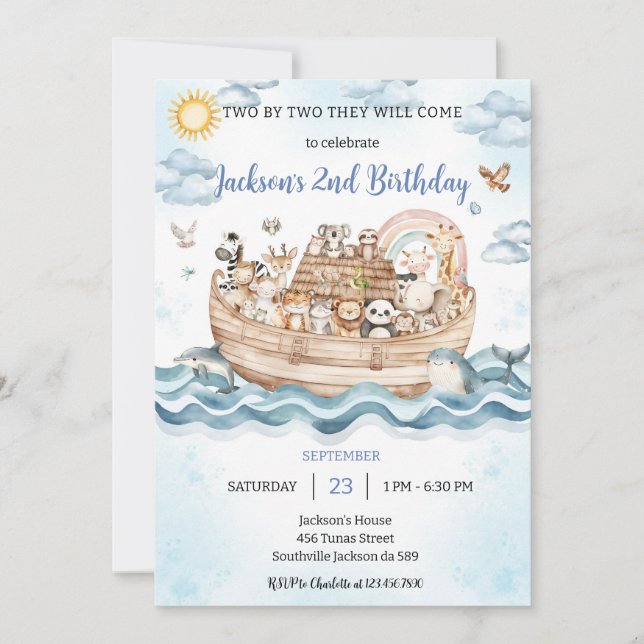 Noah's Ark Birthday Invitation Inbjudningar (Framsida)