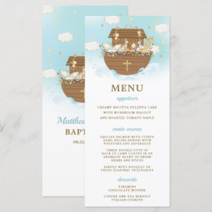 Noahs Ark Blue Baptism Birthday Baby Shower Menu Program