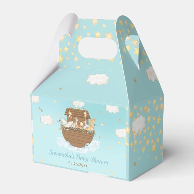 Noahs Ark Blue Boy Baby Shower Tack Presentaskar (Framsidan Sidan)