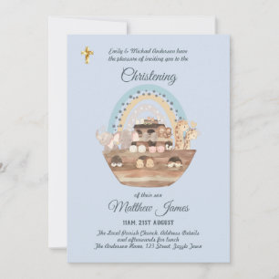 Noahs Ark Blue Boys Christening Inbjudan Baptism