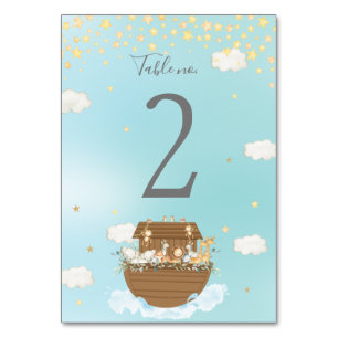 Noahs Ark Blue Cute Animals Baby Shower Birthday Bordsnummer