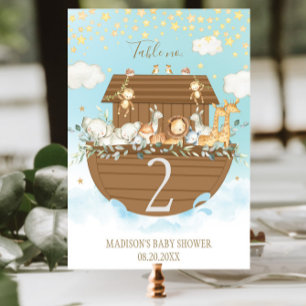 Noahs Ark Blue Cute Animals Baptism Baby Shower Bordsnummer