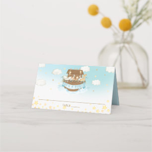 Noahs Ark Blue Cute Animals Boy Shower Namn Placeringskort