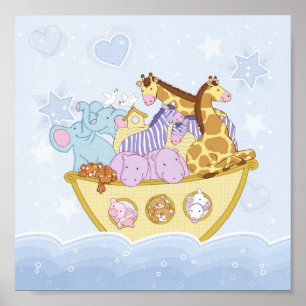Noahs Ark Blue Nursery Poster Skriv ut