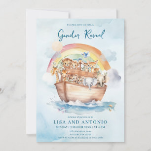 Noahs Ark Blue Watercolor Gender Reveal Inbjudningar