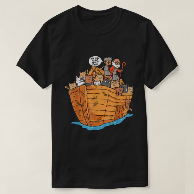 Noahs Ark Boat med Religiösa Christian Cat L T Shirt (Design framsida)