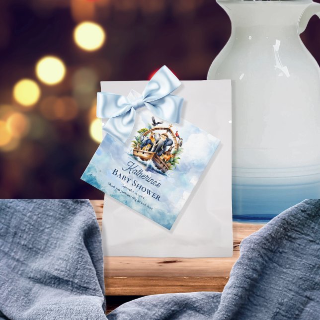 Noahs Ark Cute Animals Blue Boy Shower Gåvor Etiketter (Noah's Ark Cute Animals Blue Boy Baby Shower Favor Tags)