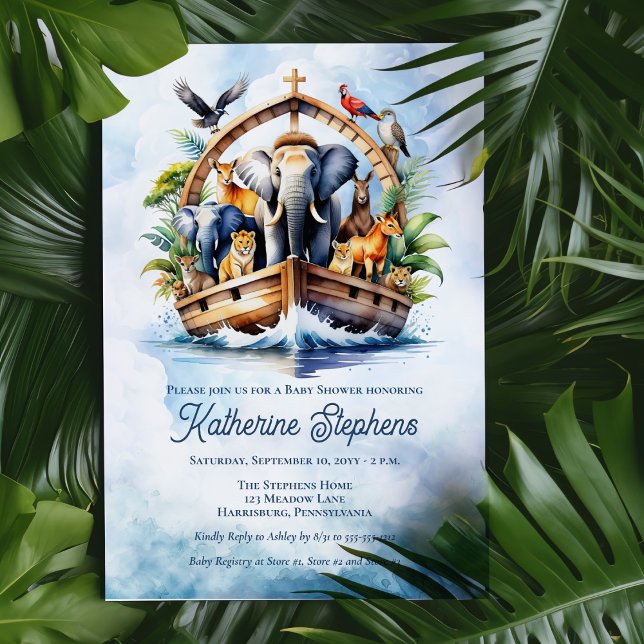 Noahs Ark Cute Animals Blue Boy Shower Inbjudningar (Noah's Ark Cute Animals Blue Boy Baby Shower Invitation)