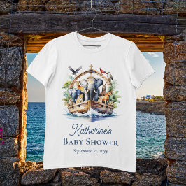 Noahs Ark Cute Animals Blue Boy Shower T Shirt