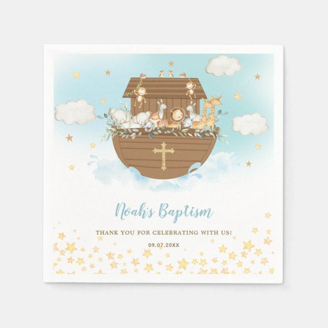 Noahs Ark Cute Animals Boy Baptism Christening Pappersservett (Framsidan)
