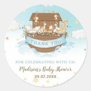 Noahs Ark Cute Animals Boy Birthday Baby Shower  Runt Klistermärke