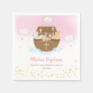 Noahs Ark Cute Animals Girl Baptism Christening Pappersservett