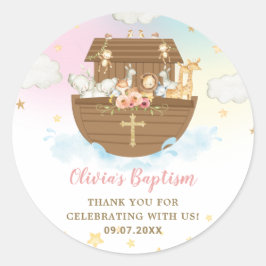 Noahs Ark Cute Animals Girl Baptism Christening Runt Klistermärke