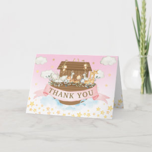 Noahs Ark Cute Animals Girl Birthday Baby Shower Tack Kort