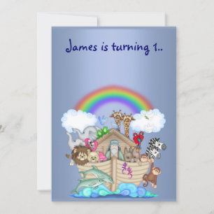 Noahs ark djurinbjudan blått inbjudningar