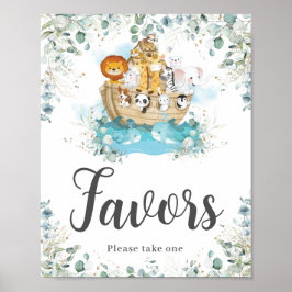 Noahs Ark Eucalyptus Greenery Birthday Favors Poster