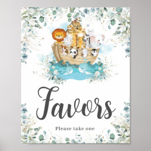 Noahs Ark Eucalyptus Greenery Birthday Favors Poster