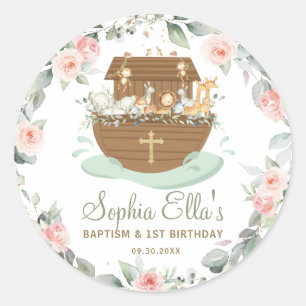 Noahs Ark Flowers Baptism Christening Birthday Runt Klistermärke
