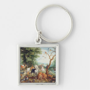 Noahs ark fyrkantig silverfärgad nyckelring