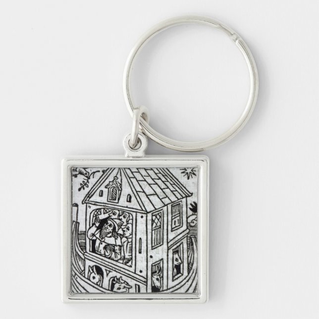 Noahs ark fyrkantig silverfärgad nyckelring (Framsidan)