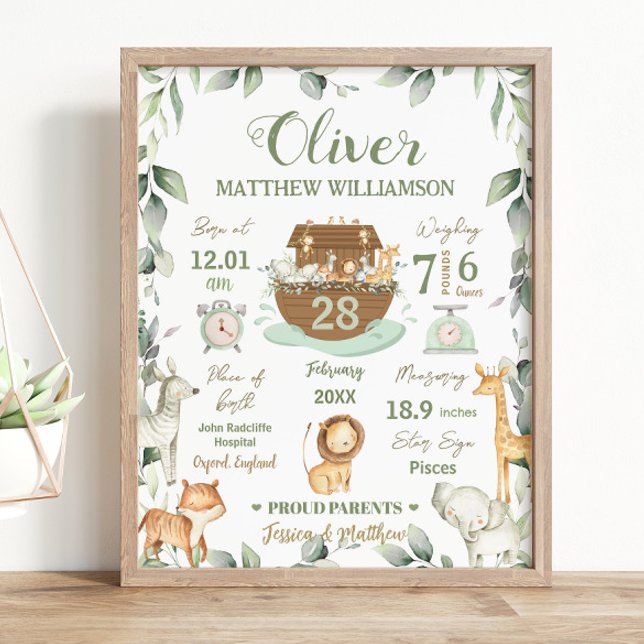 Noahs Ark Greenery Baby Birth Stats Nursery Poster (Skapare uppladdad)