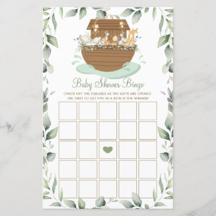 Noahs Ark Greenery Baby Shower Bingo Game