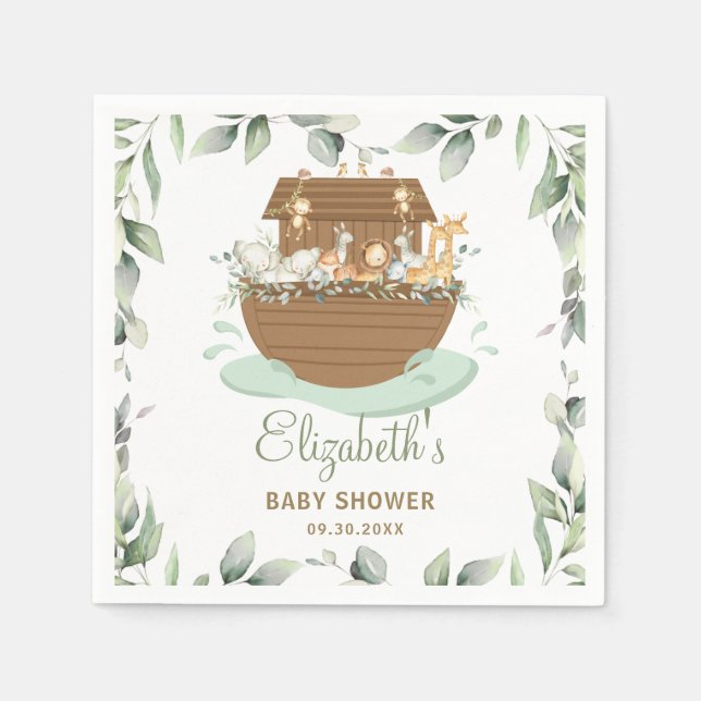 Noahs Ark Greenery Baby Shower Birthday Baptism Pappersservett (Framsidan)