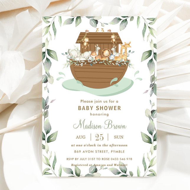 Noahs Ark Greenery Baby Shower Gender Neutral Inbjudningar (Skapare uppladdad)