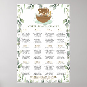 Noahs Ark Greenery Baby Shower Sittschema Poster