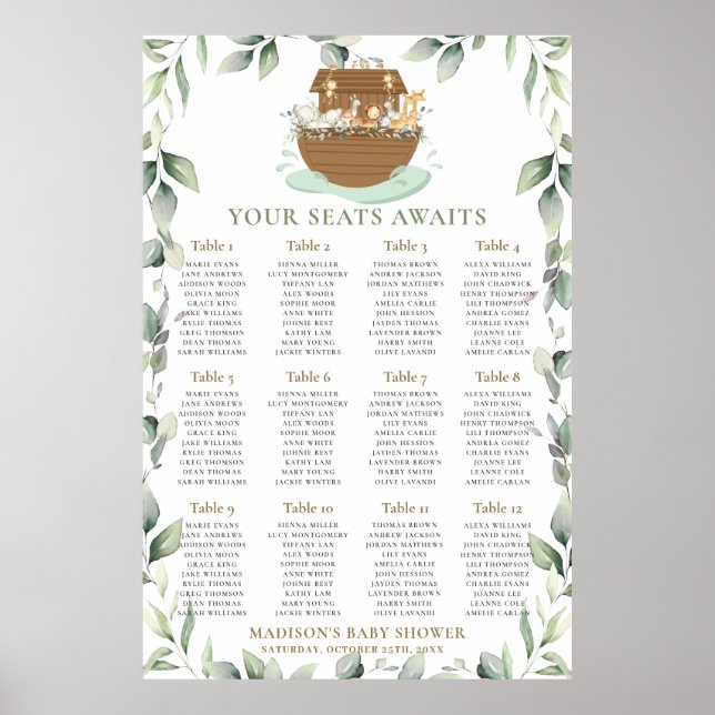 Noahs Ark Greenery Baby Shower Sittschema Poster (Framsidan)