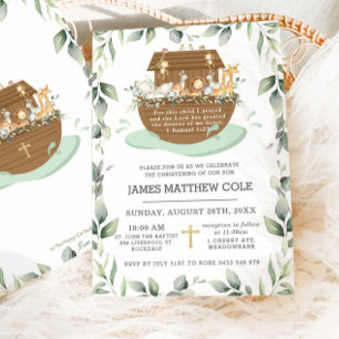 Noahs Ark Greenery Baptism Christening Neutralt in Inbjudningar
