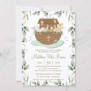 Noahs Ark Greenery Baptism Christening Neutralt Inbjudningar