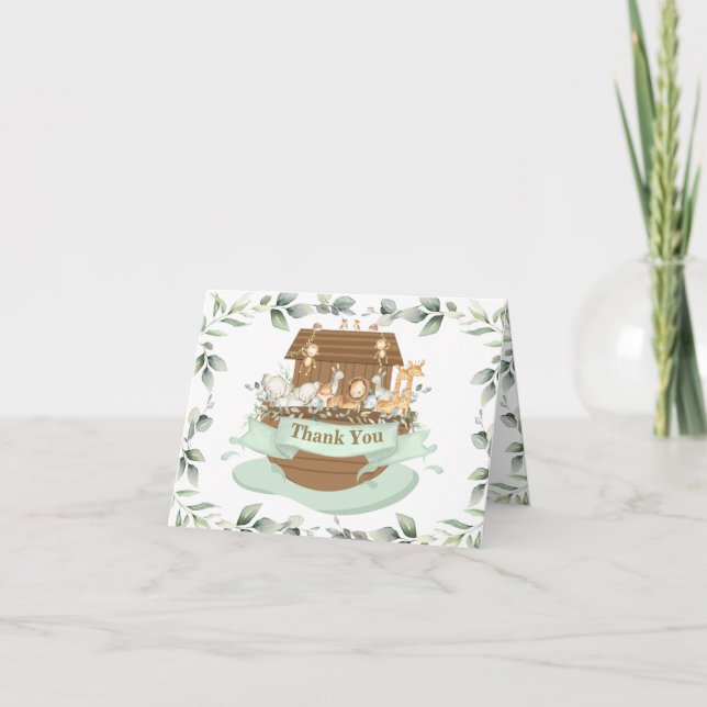 Noahs Ark Greenery Birthday Baby Shower Baptism Tack Kort (Framsida)