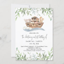 Noahs Ark Greenery Christening och 1:a födelsedage Inbjudningar
