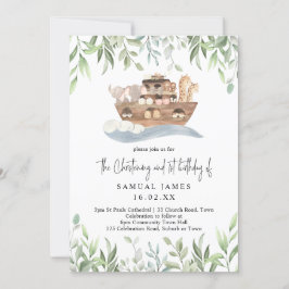Noahs Ark Greenery Christening och 1:a födelsedage Inbjudningar