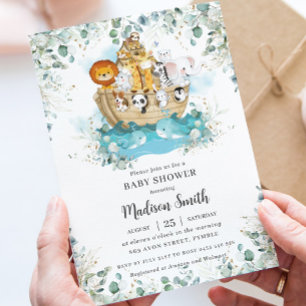 Noahs Ark Greenery Gender Neutral Baby Shower Inbjudningar