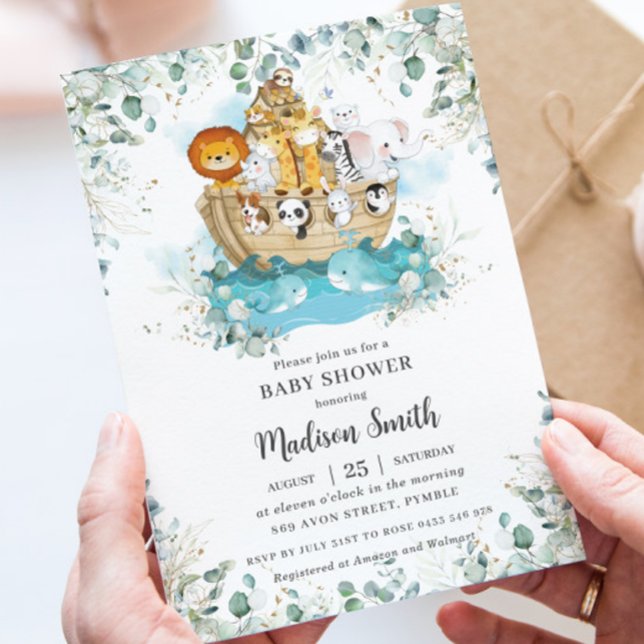 Noahs Ark Greenery Gender Neutral Baby Shower Inbjudningar (Skapare uppladdad)