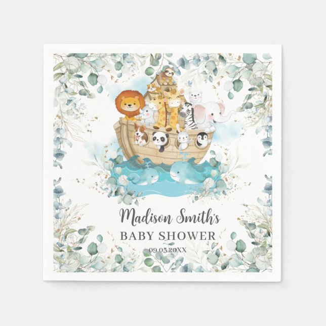Noahs Ark Greenery Gender Neutral Baby Shower Pappersservett (Framsidan)