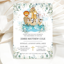 Noahs Ark Greenery Gender Neutral Baptism Inbjudningar