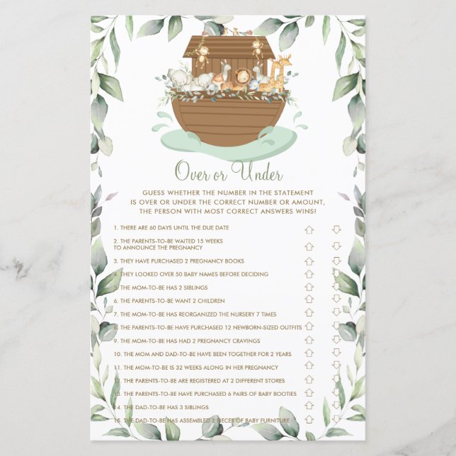 Noahs Ark Greenery over eller under Baby Shower Ga (Framsida)