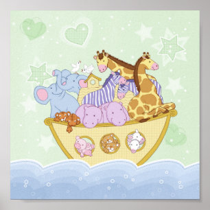 Noahs Ark Grönt Nursery Poster Skriv ut