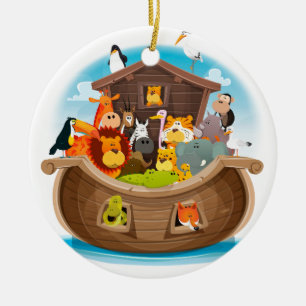Noahs ark med djungeldjur julgransprydnad keramik