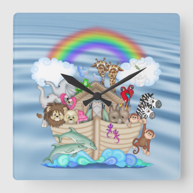 Noahs Ark Nursery Wall Clock Fyrkantig Klocka (Framsida)