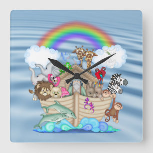 Noahs Ark Nursery Wall Clock Fyrkantig Klocka