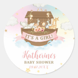 Noahs Ark Rainbow Animals Girl Baby Shower Favor Runt Klistermärke