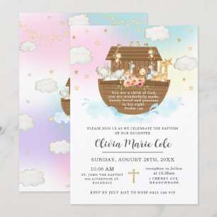 Noahs Ark Rainbow Baptism Christening Dedication Inbjudningar