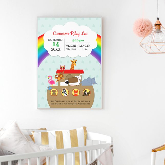 Noahs Ark Rainbow Personlig Baby Birth Poster (Skapare uppladdad)