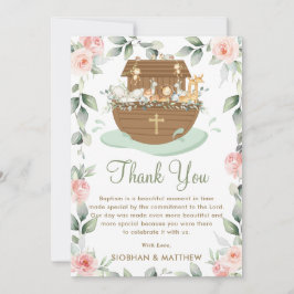 Noahs Ark Rosa Blommigt Girl Girl Baptism Christen Tack Kort