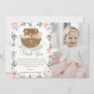 Noahs Ark Rosa Blommigt Girl Girl Baptism Christen Tack Kort
