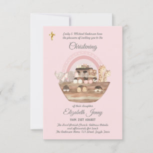 Noahs Ark Rosa Girls Christening Inbjudan Baptism